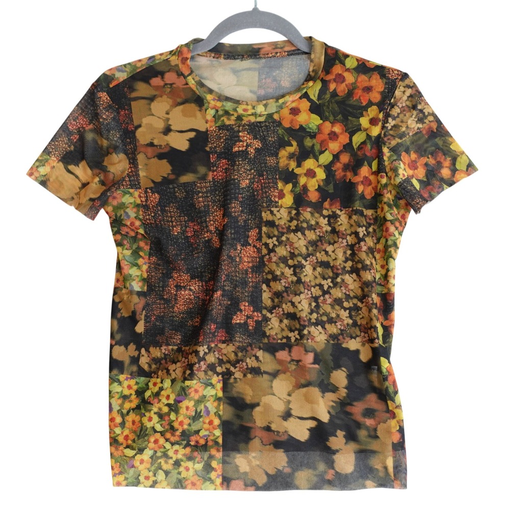 Desigual Patchwork Floral Sheer Mesh Top Womens M‎ Indie Grunge Boho Artsy 90s